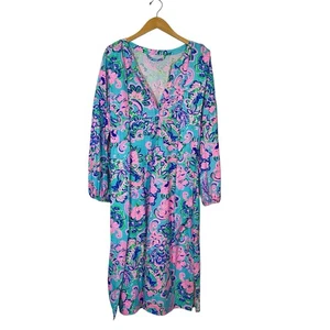 NWT Lilly Pulitzer Kierna Dress Blue Horizon Jungle Sunrise Womans Sz XL Cotton - Picture 1 of 9