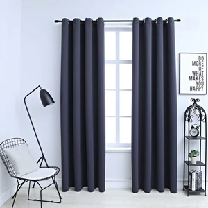 Anthracite Blackout Curtains 140x225 cm 100% Polyester with Metal Rings - 2 pcs - Picture 1 of 4