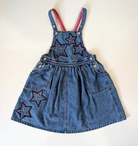OshKosh Vintage Denim Blue Jean Jumper Dress Stars Overalls 4th of July Size 6 - Picture 1 of 16
