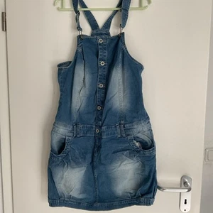 Damen Kurzes Kleid Jeanskleid Latzkleid Minikleid Latzrock Destroyed Fransen - Bild 1 von 3