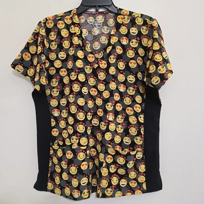 DIVINE by jdm uniforms size Large Smiley Face Short Sleeve Neck Scrub Top Black - Image 1 of 4