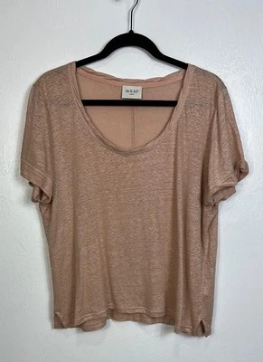 Wrap London Linen Short Sleeve Scoop Neck T-Shirt In Pale Peach Size 14 - Image 1 of 4
