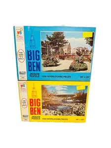Pair 1973 Milton Bradley Puzzles Big Ben Spring In Holland Swiftwater NH 1000 Pc - Picture 1 of 11