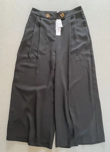 TOPSHOP TROUSERS SZ 10 CULOTTES CROP HIGH WAIST WIDE 22” LEG BLACK SMART WOMENS - Picture 1 of 6
