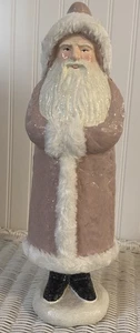 Celebrate It Christmas Blush Pink Santa 17” Faux Fur Coat Glitter Tabletop Decor - Picture 1 of 12