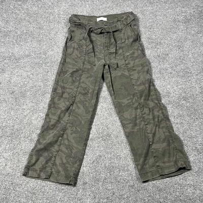 Pantalones Level 99 Mujer 30 Verde Camuflaje Lino Lyocell Cinturón Pierna Recta Medianoche Foto 1 de 4