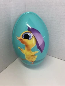 Gedrehtes Küken mit Regenschirm Ei Aqua Grün Vintage Kunststoff Ostern Süßigkeiten Behälter - Bild 1 von 12