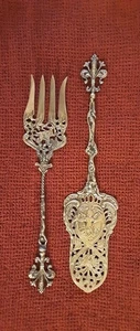 Antike Montagnani Italien verziertes Design Serviergabel & Kuchenheber - Bild 1 von 5