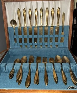 Vintage Dirigold Dirilyte Regal Gold 42-teiliges Besteck mit Holzetui 8 Fassungen - Bild 1 von 7
