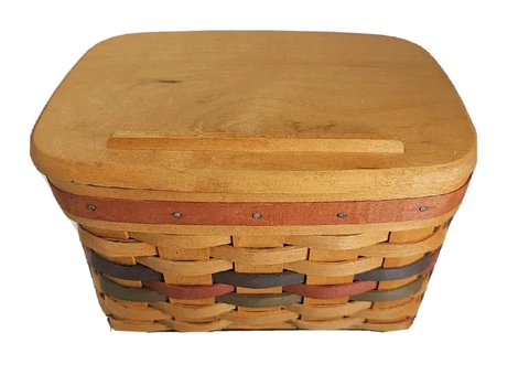 Longaberger Shades of Autumn Wood Recipe Card Basket /Protector/Lid 1994 VTG Cover