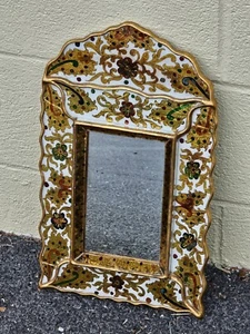 Vtg Reverse Hand Painted Glass Mirror On Wood With Gold Leaf & Ornate Medallions - Picture 1 of 14