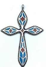 Sterling silver Navajo turquoise inlay cross, jumbo size