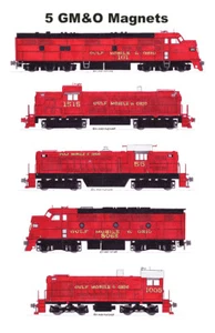 Gulf Mobile & Ohio Solid Red Locomotives 5 Magnets by Andy Fletcher - Picture 1 of 1