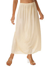 US Womens Silky Satin Half Slips Petticoat Underskirt Elastic Waist Midi Skirt 