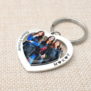 Custom Heart Photo Key Chain Personalized Key Ring Birthday Gift Friend Family