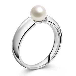 Anello da donna MATERIA solitario argento 925 con perla bianco rodiato incl. scatola ad anello - Foto 1 di 7
