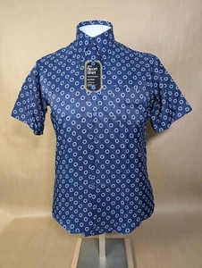 NEW! VINTAGE 70s Medium SS Sport Shirt JC Penney Polyester Point Collar Navy - Picture 1 of 6