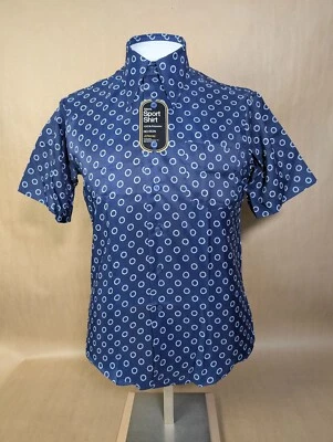 NEW! VINTAGE 70s Medium SS Sport Shirt JC Penney Polyester Point Collar Navy - Image 1 of 4