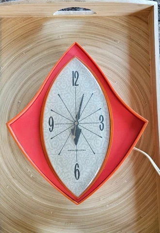 Vintage General Electric model 2159 Bright Orange Wall Clock MCM Atomic Retro Cover