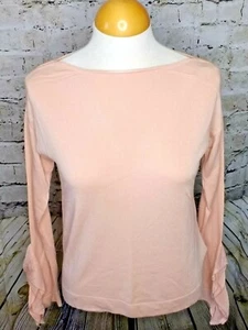 Ellen Tracy Ruffle Pullover Sweater Size S Solid Peach Long Sleeve Boat Neck - Picture 1 of 10