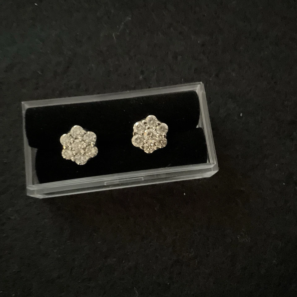 14k Solid White Gold 1.70 Ct  TW Diamond Flower Cluster Stud Earrings - Image 1 of 4