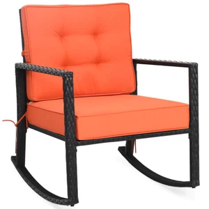 Patio Rattan Rocker Chair Outdoor Glider Wicker Rocking Chair Cushion Lawn Deck - Picture 1 of 12