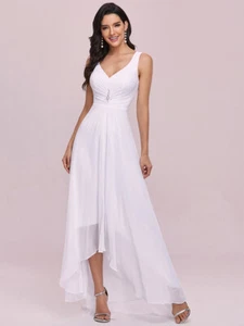 Vestido de novia de gasa alto-bajo cuello en V - Imagen 1 de 8