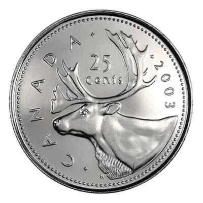 2003P CANADA 25 CENTS CARIBOU OLD EFFIGY BRILLIANT UNCIRCULATED QUARTER COIN - Image 1 of 2