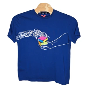H4X GG ESports Gaming T Shirt Size Large Blue Robot Human Hands Rubiks Cube Box - Picture 1 of 12