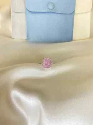 Anel de noivado de ouro branco 14K sólido 4,10 quilates safira rosa natural e diamante - Imagem 1 de 4