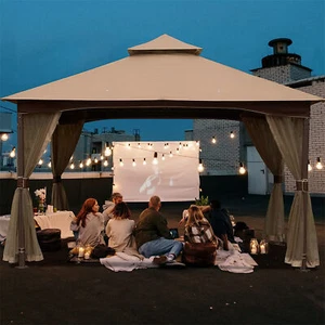 10'x13' Outdoor Gazebo Canopy Tent Double Roof W/ Mosquito Netting Shelter Khaki - Picture 1 of 6