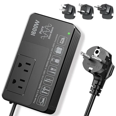 1600W Voltage Converter 220V to 110V, 2 lbs Pure Sine Wave for All US Appliances - Image 1 of 4