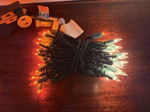 50-Count Clear Mini Halloween Light Set, Orange & Clear lights Green Wire  New - Picture 1 of 1