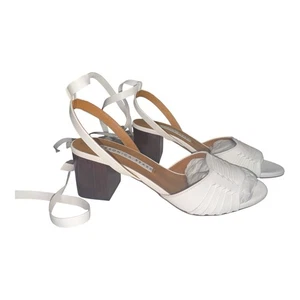 🔥 Veronica Beard Brody Soft Vachetta White Heels Women’s Size 38.5 / 8 🔥 - Picture 1 of 8