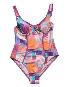 Nanette Lepore One Piece Swimsuit Bathing Suit Molded Cup Pink Colorblock Medium - Picture 1 of 11