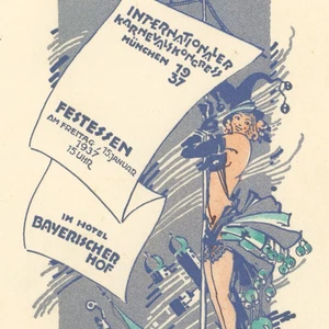 Mapa de menú Bayrischer Hof Congreso Internacional de Carnaval Munich 1937 - Imagen 1 de 6