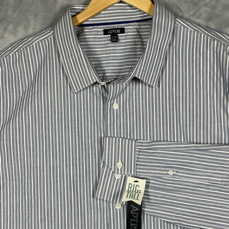 Camisa social masculina APT 9 grande alta 3XL alta azul listra branca botão $56 NOVA - Imagem 1 de 4