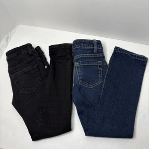 Cat & Jack Jeans Adjustable Waist Girls Size 6 Lot Of 2 Pairs Black And Blue - Picture 1 of 15