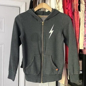 AVIATOR NATION grey kids cotton blend logo lightning zip up hoodie sweater - Picture 1 of 9
