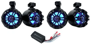 (4) Rockville 6.5" LED Black Tower Speakers+PS40 Bluetooth Amp For ATV/UTV/RZR - Picture 1 of 12