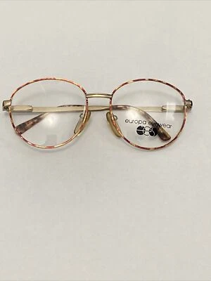VTG New Europa Demo Brown Round Tortoise & Gold Eyeglass Flex Frames 49-16-135 - Image 1 of 4