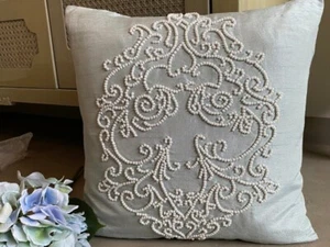 Decorative Cushion Case Blue 16"x16", Sofa Decor Silk Fabric - French Wedding - Picture 1 of 6