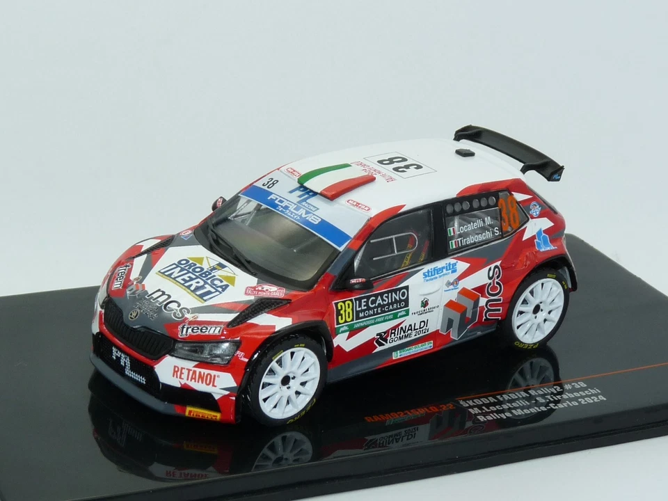 SKODA FABIA RALLY2 #38 MONTE CARLO 2024 LOCATELLI TIRABOSCHI IXO RAM921 1 43