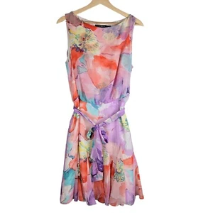Lauren Ralph Lauren Floral Sleeveless Dress Size 14 Blouson Belted watercolor - Picture 1 of 20
