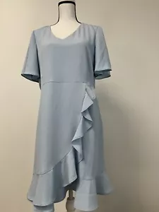 River Woods A Line Dress Womens 8 Blue Swing Ruffle Short Sleeve FR:40 N133 - Picture 1 of 9