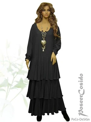 LAGENLOOK Long Ballon-Kleid Shabby schwarz 44 46 48 50 52 54 56 58 L-XL XXL XXXL - Bild 1 von 4