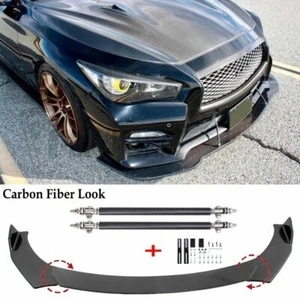 For Infiniti Q50 Q60 Q70 G37 Carbon Style Front Bumper Lip Splitter + Strut Rods - Picture 1 of 9