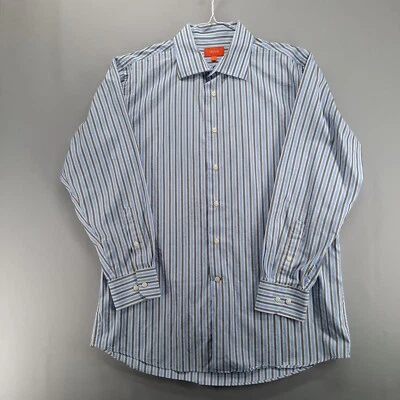 Tallia Shirt Mens L 16.5 Blue Black White Stripe Long Sleeve Cotton Button Up - Image 1 of 4