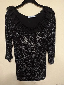 Blumarine Women's Black All Over Ballerina Design Top I50 D44 Made in Italy - Picture 1 of 4