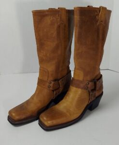 Ladies BCBGirls Brown Leather Square Toe Western Cowgirl Boots Size: 8 B